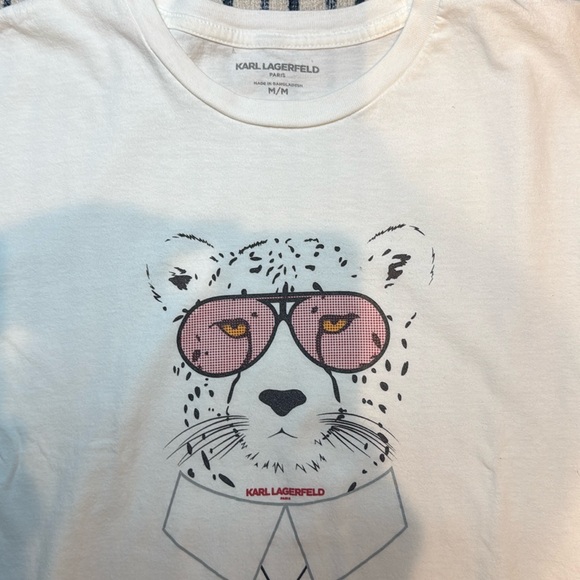 Karl Lagerfeld White Tee with Pink and Black Graphic - Picture 3 of 5